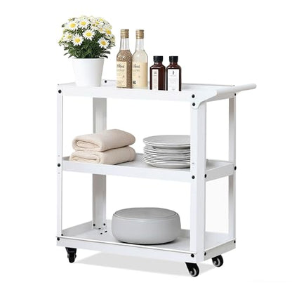 3 Tier Metal Utility Rolling Cart with Wheels, Heavy Duty Storage Organizer Trolley Cart for Kitchen, Bathroom, Office, Bedroom – Multi-Purpose 330Lbs Capacity Utility Cart on Wheels, White - color: White
