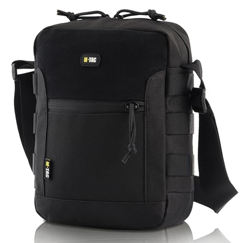 M-Tac Men's Shoulder Sling Bag Canvas Messenger Crossbody Bag for Men and Women Durable Adjustable with Zipper Closure Satellite Tactical Bag Gen.II Black