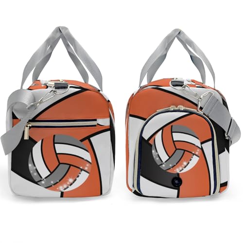 XOZOTY Personalized Orange Volleyball Duffle Bags with Name for Women Girls Custom Travel Perform Training Bags