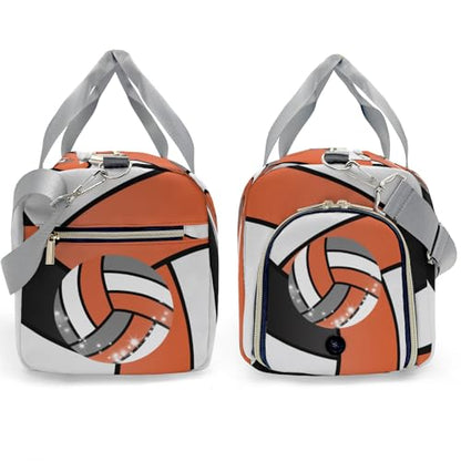 XOZOTY Personalized Orange Volleyball Duffle Bags with Name for Women Girls Custom Travel Perform Training Bags