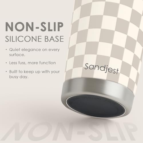 SANDJEST Checkered Tumbler 20oz Stainless Steel Insulated, Checker Travel Coffee Cup, Bow Gifts for Women Girls Teen, Birthday Christmas (Beige) - color: Checker (Beige)