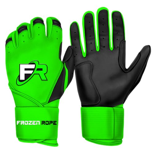 F3 Frozen Rope Batting Gloves - Premium Leather (0.9mm) Long Cuff Batting Gloves - Pro-Grade Baseball and Softball Gloves - Men, Women, and Youth Sizes - color: Neon/Black, size: Adult Large