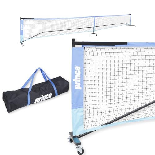 Prince - Full Court Pickleball Net + Wheels, Easy to Transport, Ideal for Setting Up Courts Anywhere (Blue)