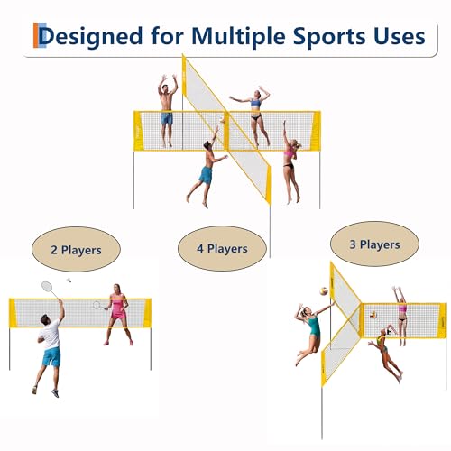 GarveeLife 4 Square Volleyball Game Set for Adults and Kids with Volleyball Net, Portable Cross Net with Carry Bag for Beach Lawn, Ideal for Family Fun Outdoor Games, Quick Assemble