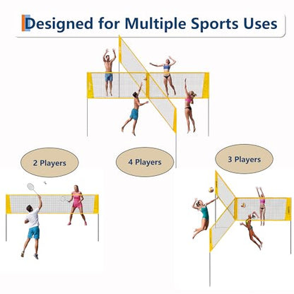 GarveeLife 4 Square Volleyball Game Set for Adults and Kids with Volleyball Net, Portable Cross Net with Carry Bag for Beach Lawn, Ideal for Family Fun Outdoor Games, Quick Assemble
