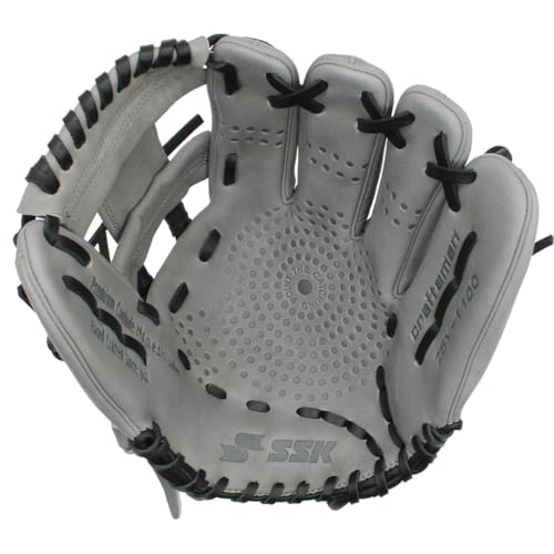 SSK Z5 Craftsman Youth Baseball Glove – 10.5” – 11” – 11.25” – 11.5” Right & Left Hand Throw - color: Grey/Black - I Web, size: 11" - Right Hand Throw
