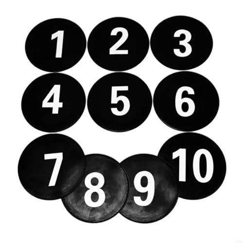10pcs Numbered Floor Spots Markers Soccer Flat Sign Discs Footworks Training Mat - color: Black