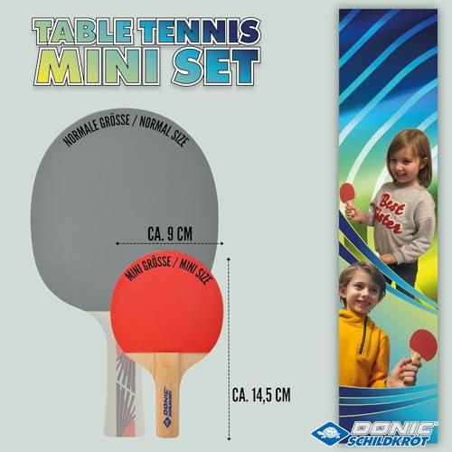 Donic-Schildkröt Tischtennis-Mini-Set FSC, Tischtennis im Miniformat, 2 FSC-Schläger, Netz mit Saugnapfpfosten, 1 Tischtennisball, in neuer Kartonverpackung