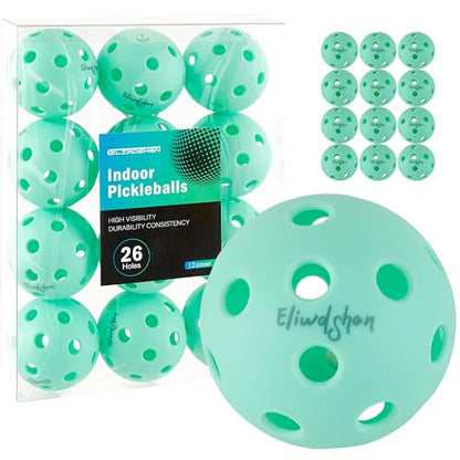 Indoor Pickleball Balls|Crack-Resistant| 26 Holes | 6Pack, 12 Pack |Made to USAPA Standards | Aerodynamics| High Bounce Durable Practice Pickle Ball for Beginner Intermediate Player - color: light blue-12 pack