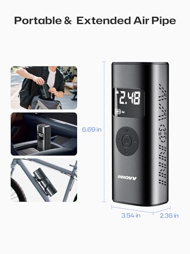 INNOVV P1 Aluminum Portable Tire Inflator, 150PSI, 3X Faster Cordless Air Compressor, Auto-Shutoff Electric Tire Pump with Digital Pressure Gauge & LED Light for Car, Motorcycle, Bike, Balls