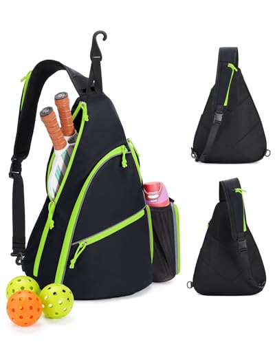 sportsnew Pickleball Bag for Men Women, Pickleball Sling Bag with Separate Paddle & Ball Compartment, Fence Hook, Phone Pocket for Quick Access, Waterproof Pickleball Backpack, Patent Pending - color: Black-Fluo