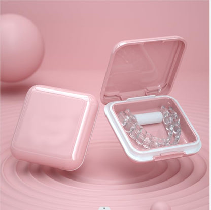 Retainer Case,Cute Mouthguard Case with Mirror,Slim Night Mouth Guard Case with Lid Hinge,Aligner Case,Inner Size 2.56, 2.36, 0.79inch - color: Pink