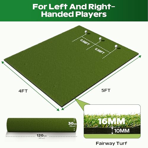RIKADE Golf Mat - 5x4ft & 6x4ft 26mm-31mm Golf Hitting Mat for Simulators, Backyard, Garage, Indoor & Outdoor Use, Features Dual-Turf Mats with Ball Tray for Chipping and Swing Training - style: 5 x 4 ft, 1.02 in