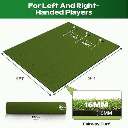 RIKADE Golf Mat - 5x4ft & 6x4ft 26mm-31mm Golf Hitting Mat for Simulators, Backyard, Garage, Indoor & Outdoor Use, Features Dual-Turf Mats with Ball Tray for Chipping and Swing Training - style: 5 x 4 ft, 1.02 in