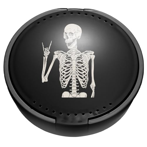 Retainer Case, Denture & Mouth Guard Orthodontic Aligner Case With Mirror & Ventilation, Black Skull