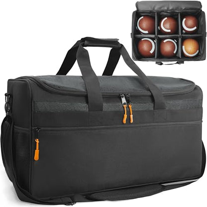 Football Ball Bag, Holds 6 Official Size Footballs, 900D Oxford Football Carrying and Storage Bag with Adjustable Dividers, Pockets and Shoulder Strap