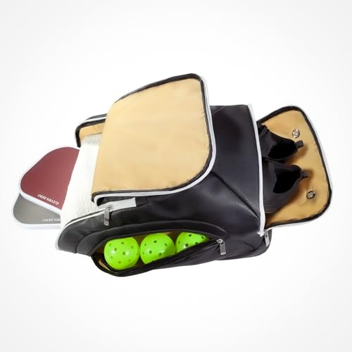 Pro Tour Pickleball Backpack Black | Large Pickleball Bag with Fence Hook for Paddles & Accessories | Ventilated Shoe Compartment | Pickleball Bags for Men, Women, & Adults Pickle Ball Bag - color: Black