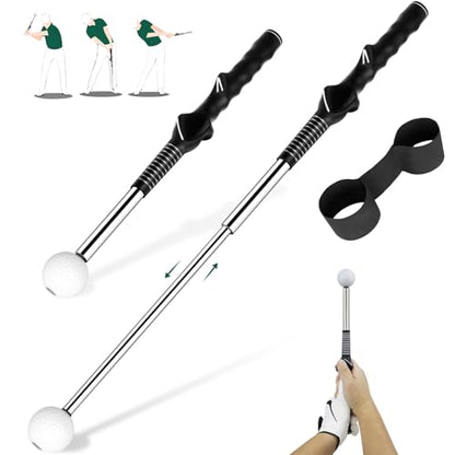 Retractable Golf Swing Trainer with Golf Swing Band-Telescopic Club Retractable Golf Swing Training Aid with Golf Grip Trainer/Tempo Stick Golf/Warm Up/Indoor Golf Practice - color: Black-For Right Hand
