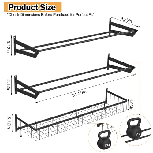 Ball Metal Holder Wall Mount Sports Organizer with 3Tier Shelf Garage Basketball Rack for Balls, Multi-Purpose Wall Ball Storage, Racks for Garage, Equipment Organizer with 6 Hooks, Metal Black（black）