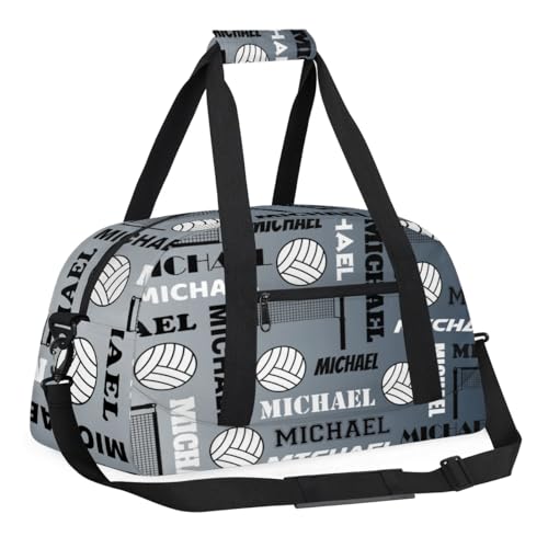 Custom Volleyball Gym Bag Duffel Bag for Women Men, Personalized Name Sport Bag Overnight Bags Customized Travel Weekender Bag, Black Grey - color: Black Grey