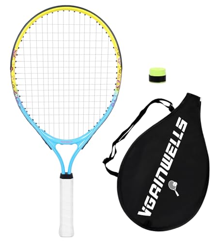 17"-23" Kids Tennis Racket for Aged 2-9, Lightweight and Durable, Including 1 Toddler Tennis Racket and 1 Replacement Grip Tapes - color: 1-Yellow Blue, size: 21"