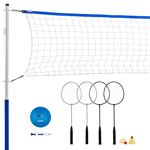 Franklin Sports Volleyball + Badminton Sets - Beach + Backyard Game Set - Volleyball, Pump, Badminton Rackets, Birdies, Net + Poles Included - style: Recreational Badminton/Volleyball Set