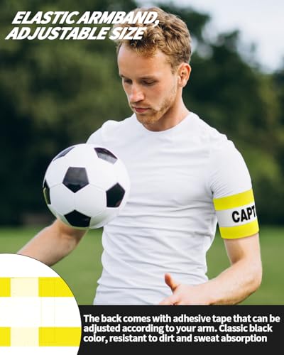 4 Pcs Captain Arm Bands for Soccer, Yellow Adjustable Soccer Captain Armband, Arm Bands Football for Adults and Youth, Suitable for Rugby, Basketball, Volleyball Teams