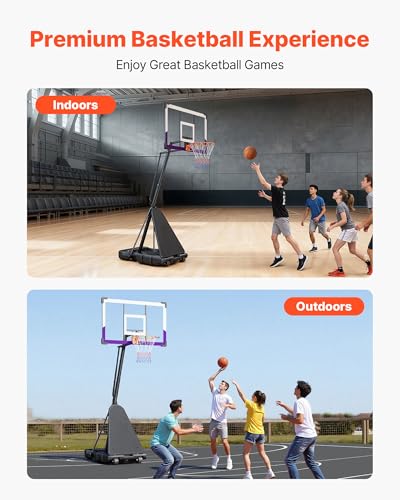 VEVOR Basketball Hoop, Basketball Hoop 44 48 50 54 Inchs PC Backboard, 4.4-10FT Height Adjustable, Basketball Portable Hoop& Goal, Indoor/Outdoor Classic Basketball Court, Teen Adult School Park