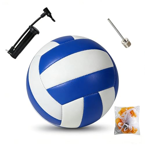 Volleyball Indoor Volleyball, Softy Volleyball, Durable and Waterproof Official Size Balls for Game & Practice Use, Indoor/Outdoor Play/Beach Game. - color: Blue and white grainy