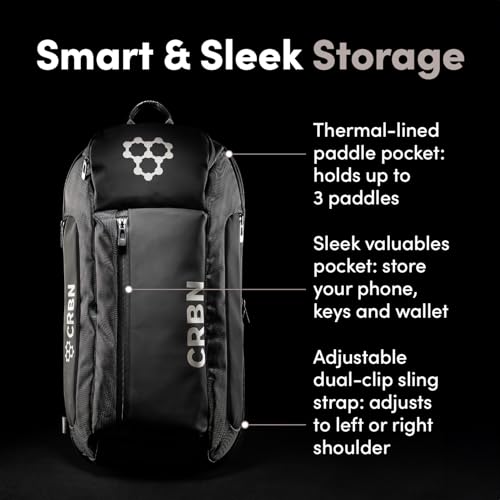 CRBN Pickleball Sling Bag - Pro Team Pickleball Bag - Water-Resistant Pickleball Paddle Bag Holds 3 Paddles, Balls & More - color: Black