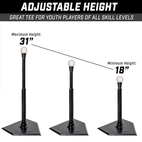 GoSports Baseball & Softball Batting Tees - Choose Jr. or Standard - Adjustable Rubber Hitting Tee - color: Jr. Black