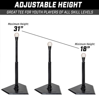 GoSports Baseball & Softball Batting Tees - Choose Jr. or Standard - Adjustable Rubber Hitting Tee - color: Jr. Black