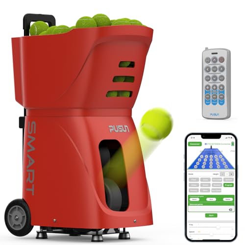 PT-SMART Tennis Ball Machine - Smart App for Apple Watch & Phone Control, Tennis Ball Launcher with 20 Landing Points, 12 Training Modes & 4-6h Battery Life, Tennis Serving Machine