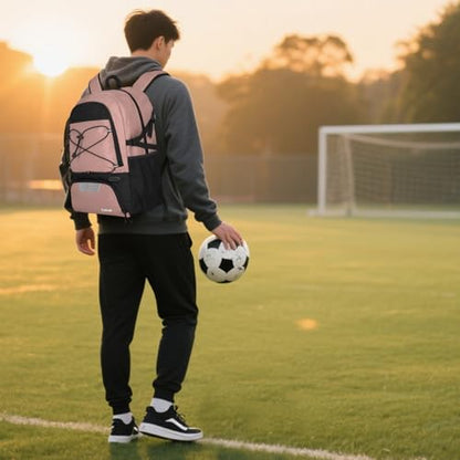 Goloni 30L Sports Backpack with Ball Compartment & Ventilated Shoe Pocket,Basketball Soccer Bag for Youth Boys Girls - color: Pink