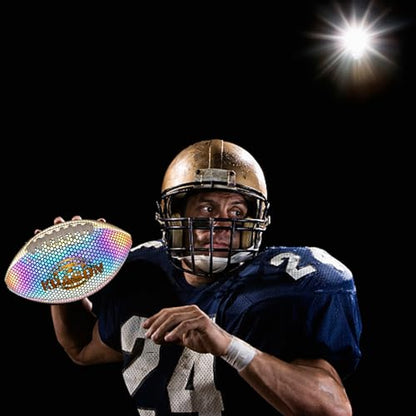 Football Holographic Bright Football Ball Peewee Size 3 / Youth Size 6/ Official Size 9, Reflective Glowing Composite Leather Footballs for Teens and Adults - color: II-Holo Black, size: Youth Size 6