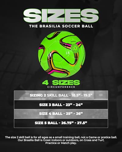 Brasilia Soccer Ball – Professional Training Soccer Ball for Grass Fields – Durable TPU Machine Stitched Soccer Balls – Sizes 2, 3, 4 & 5 – Outdoor Practice & Match Play