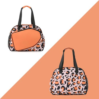 Boulder Bee Pickleball Bags, Premium Pickleball Tote Bag for Girls, Women’s Hand/Shoulder Gym Bag w Water Bottle Holder, with Pickleball Racquet/Paddle Holder - color: Leopard print-brown