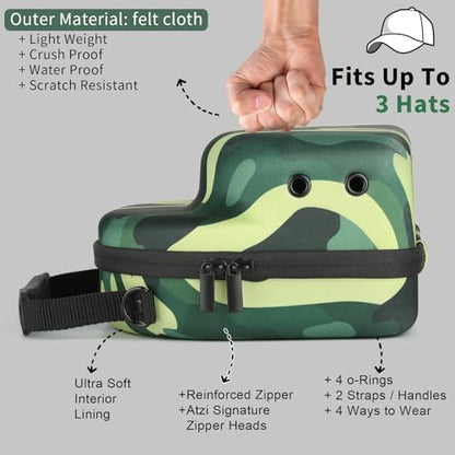 GERMUN Hard baseball hat case, Hat Carrier Travel Case with Adjustable Shoulder Strap, Hat cap case for 3 Baseball Caps - Perfect for Traveling & At-Home Storage (Camo Green) - color: 3 Camo Green