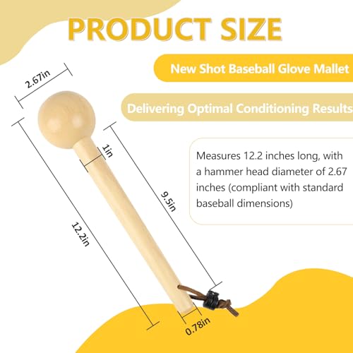 Baseball Glove Break-in Kit, 6-Piece Set with 1 Wooden Solid Construction Glove Mallet, 2 Elastic Wraps, 2 Locks, 1 Plastic Practice Ball - Baseball Hammer for Adult & Youth Glove Break-in and Shaping - size: Only Baseball Glove Mallet