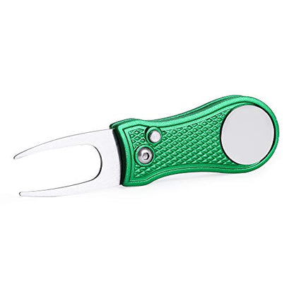 Mile High Life Golf Divot Repair Tool, All Metal Foldable Divot Tool with Pop-up Button & Magnetic Ball Marker - color: Green Bone