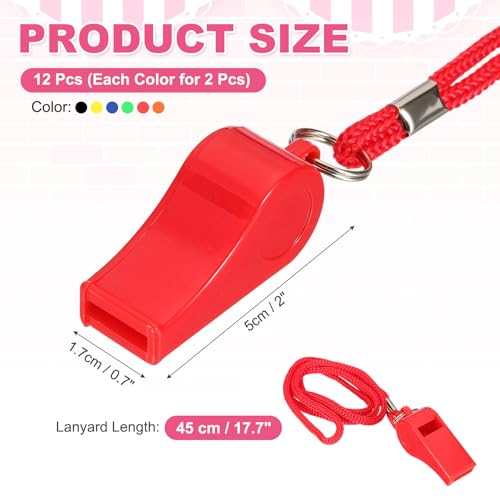 Whistles with Lanyard, Training Sports -Fitting for (Coaches/Referee/Outsides/Team Events) - color: Black,Red,Yellow,Blue,Green,Orange