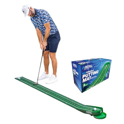 Perfect Practice Putting Mat – Indoor Putting Green for Home & Office – Golf Training Aid for Putting Practice – Premium Golf Putting Mat with Realistic Turf – Golf Gifts for Men - style: Portable (8’)