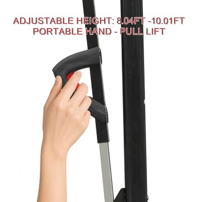 Heavy Duty Basketball Hoop Outdoor, 8-10ft Height Adjustable Basketball Goal System with Crank Handle, 44" Shatterproof PC Backboard & Spring Rim, Portable Basketball Hoop with Iron Base for Driveway