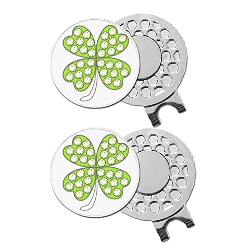 FINGER TEN Golf Ball Marker with Hat Clip or Marker Only, Metal Golf Ball Markers Assorted Designs for Putting Green, Portable Golf Accessories for Men Women - color: 2 Pack Lucky Clover