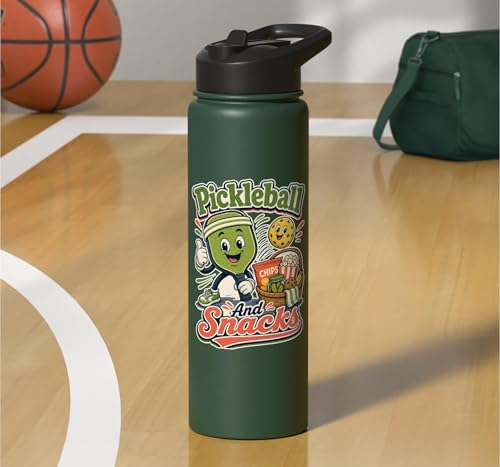 Pickleball Snack Break Court Humor Funny Retro Saying Stainless Steel Insulated Water Bottle - color: Dark Green