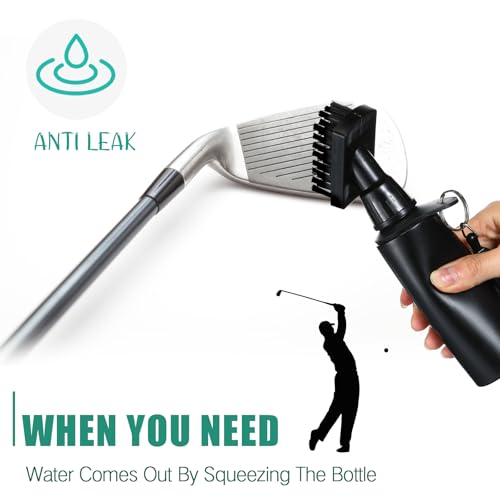 Meanplan Golf Clubs Cleaning Water Brush, Retractable Aluminum Climbing Hook Golf Club Groove Cleaner, Nylon Brush Head and Squeeze Water Bottle Holds 4 Ounces