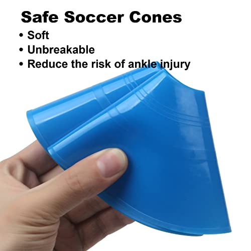 60-Pack Soccer Cones - Agility Flat Disc Cones with Carry Bag & Strap - Small Training Field Markers for Football Basketball Lacrosse - Indoor/Outdoor Sport Drills