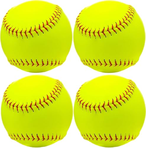 Rarapop Sports Fastpitch Softballs, Official Size and Weight Practice Softball, Unmarked & Leather Covered Training Ball for Games, Practice and Training(Yellow, 12 Inch) - style: 4 Pack