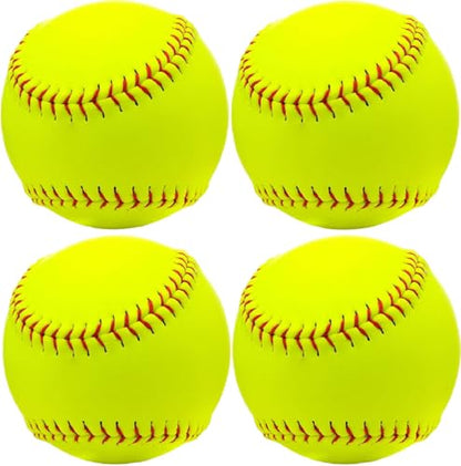 Rarapop Sports Fastpitch Softballs, Official Size and Weight Practice Softball, Unmarked & Leather Covered Training Ball for Games, Practice and Training(Yellow, 12 Inch) - style: 4 Pack