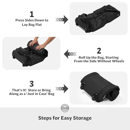STOVER 45/80/100L U-Zip Rolling Duffel Bag with Wheels, X-Large Durable Travel Duffle + Toiletry Bag, Lay-Flat Opening, Packable w/Shoulder Straps- Use as Luggage or Backpack, Men/Women (Black) - color: U-Zip Black